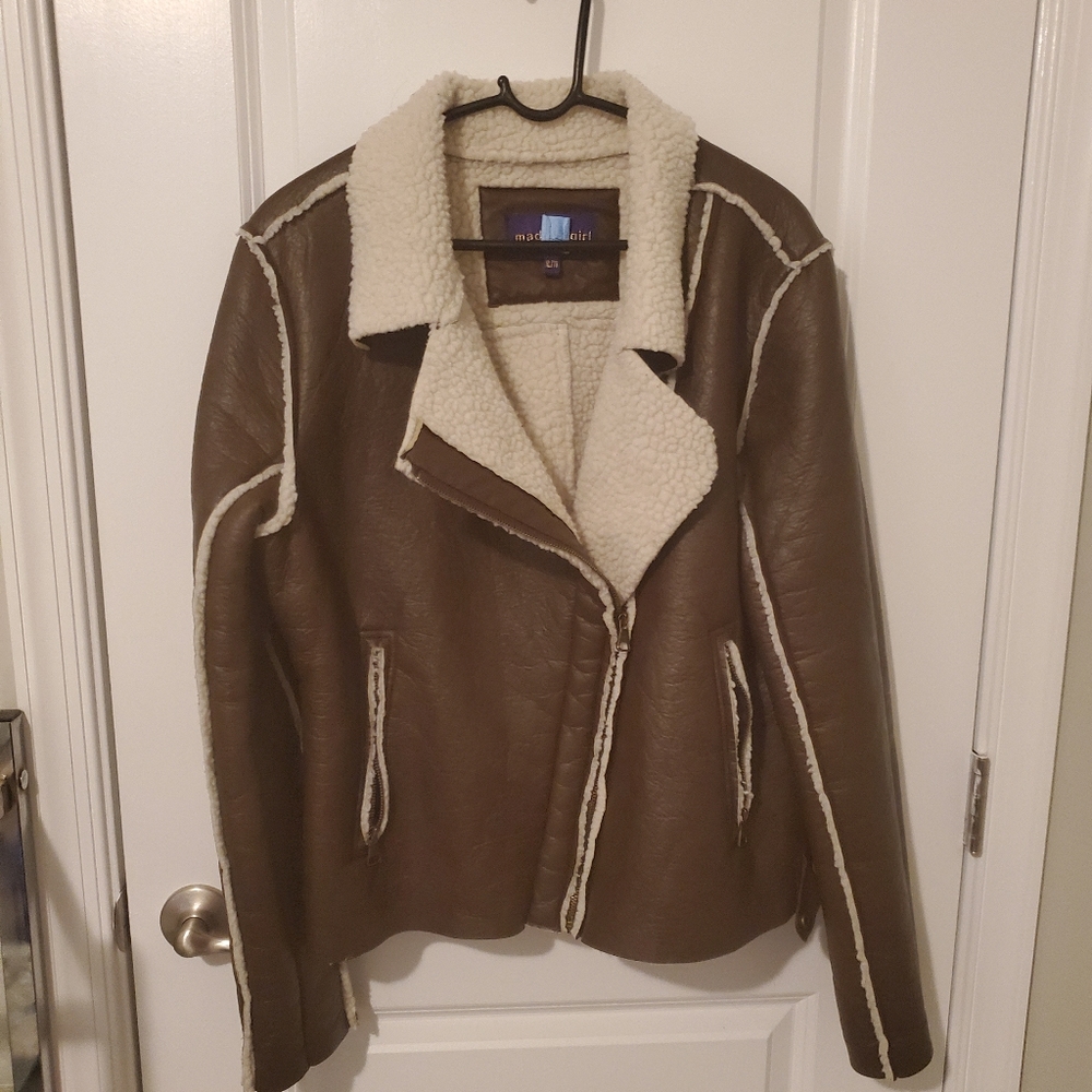Brown Teddy Faux Leather Jacket